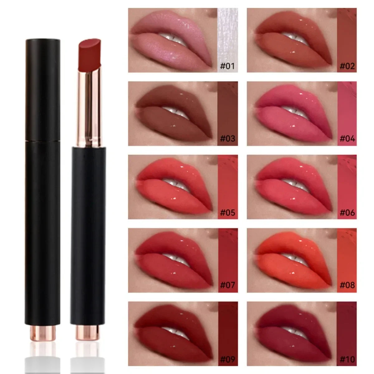 10-color black tube matte moisturizing press lipstick